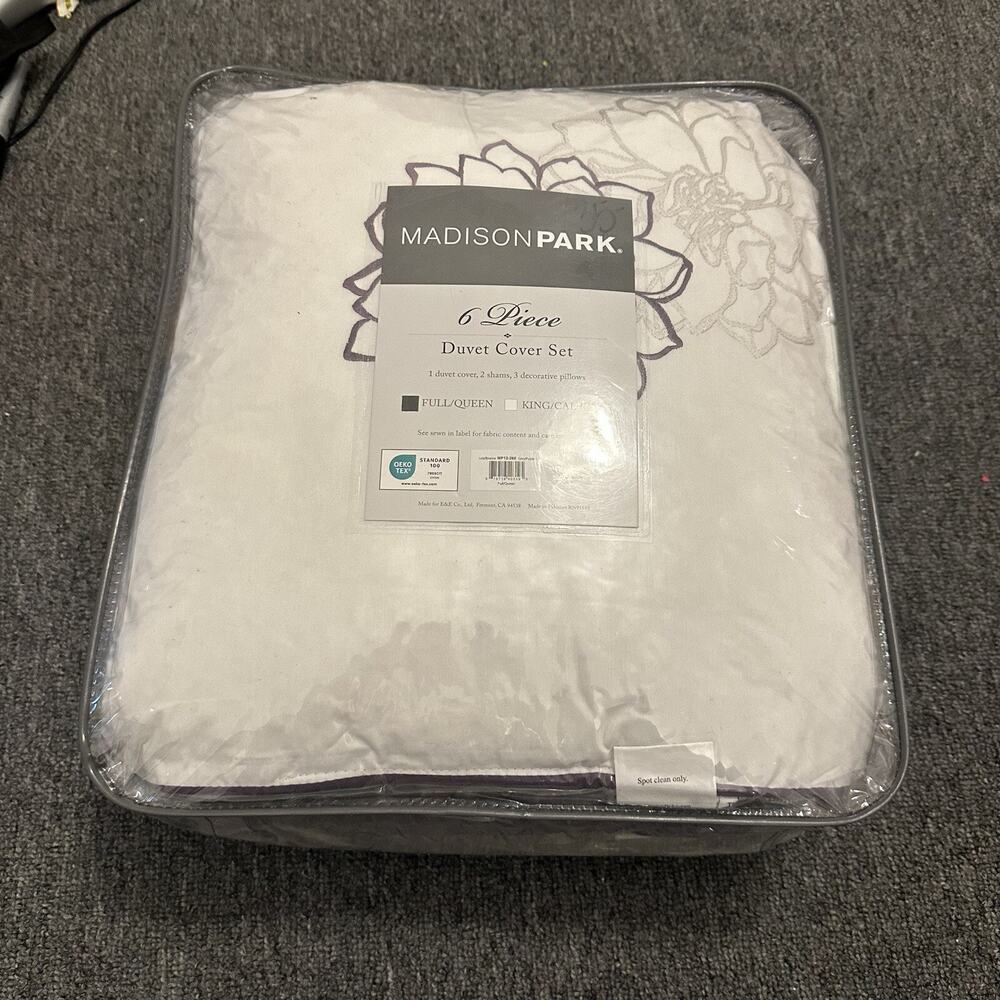 Madison Park 6 Piece Color Cotton Sateen Printed Duvet Cover Set Gray/Purple